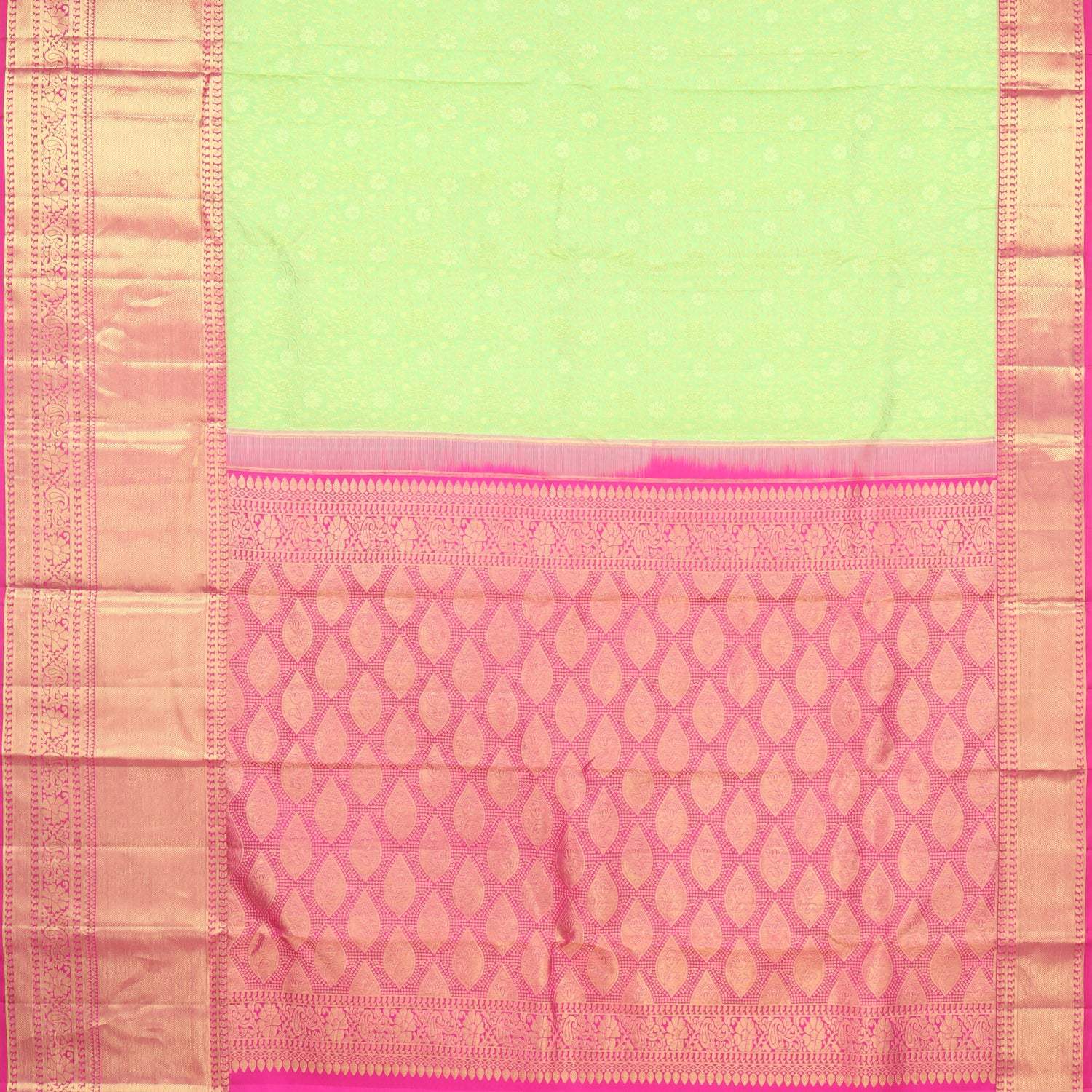 Light Green Kanjivaram Silk Saree With Floral Pattern - Singhania's