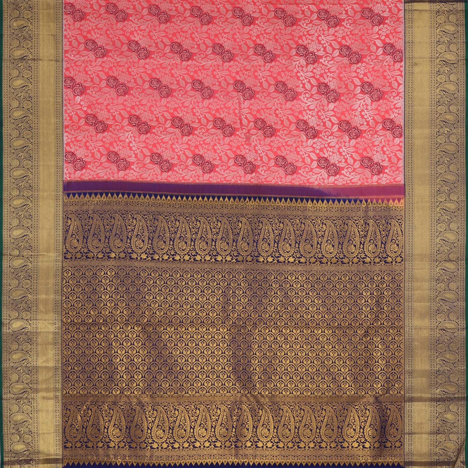 Pink Kanjivaram Silk Saree With Floral Motifs - Singhania's