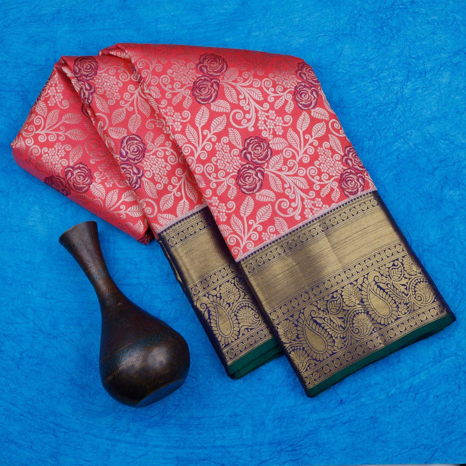 Pink Kanjivaram Silk Saree With Floral Motifs - Singhania's