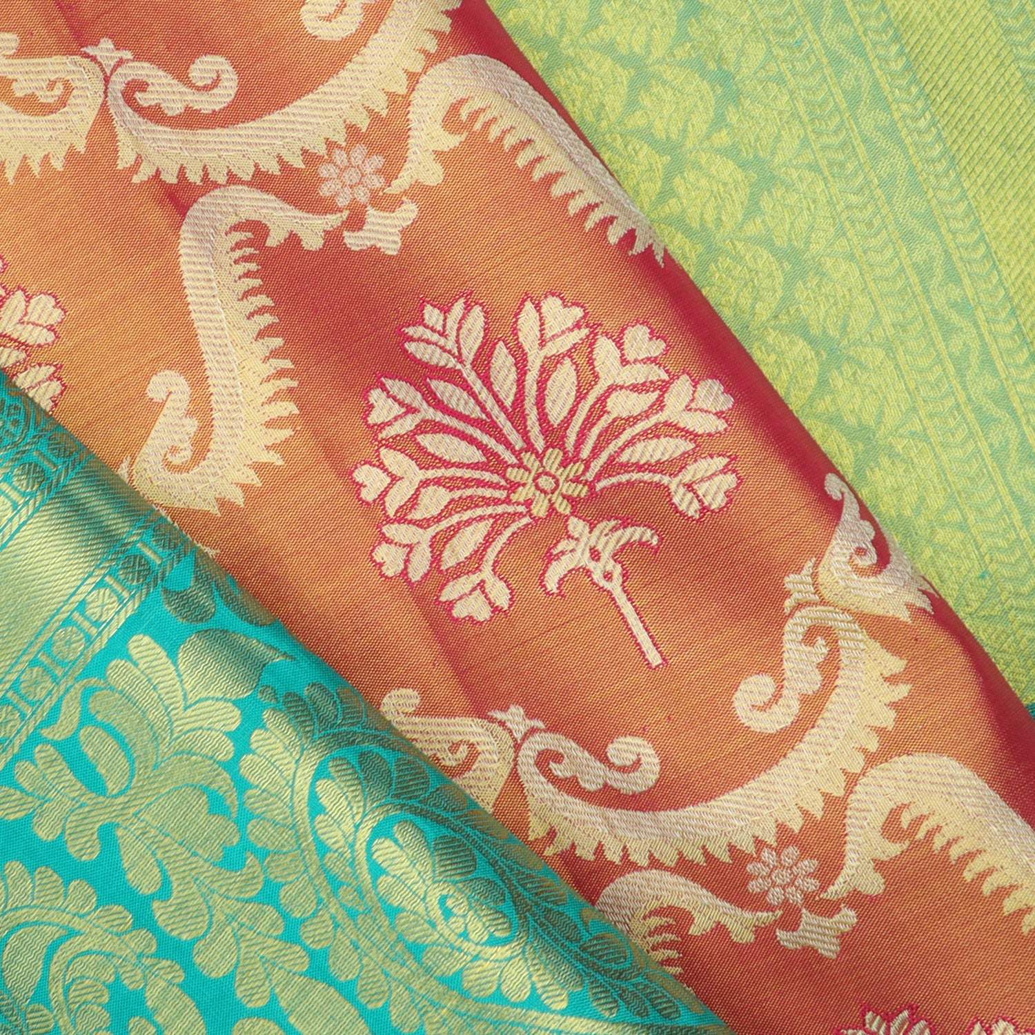 Orange Tissue Kanjivaram Silk Saree With Floral Pattern' - Singhania's