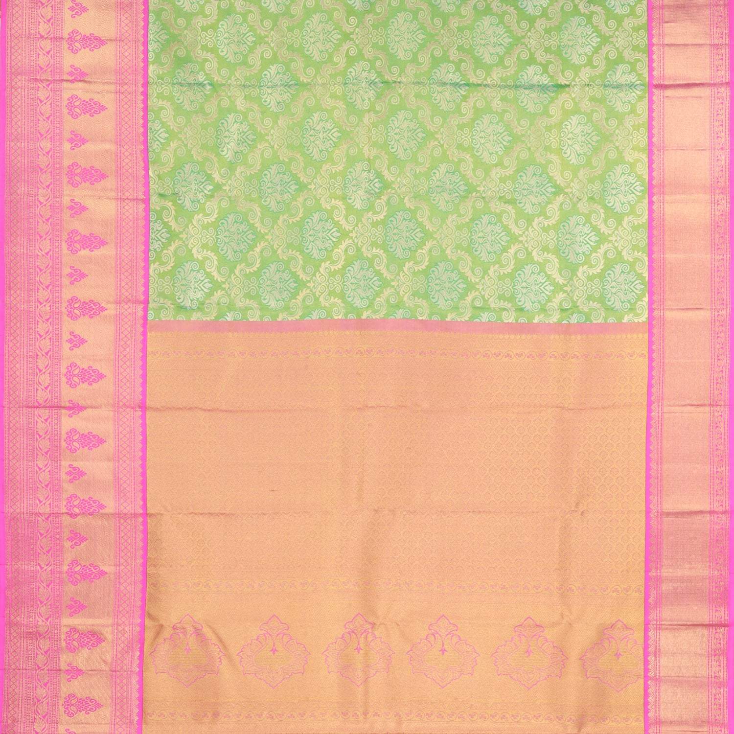 Green Kanjivaram Silk Saree With Floral Pattern - Singhania's