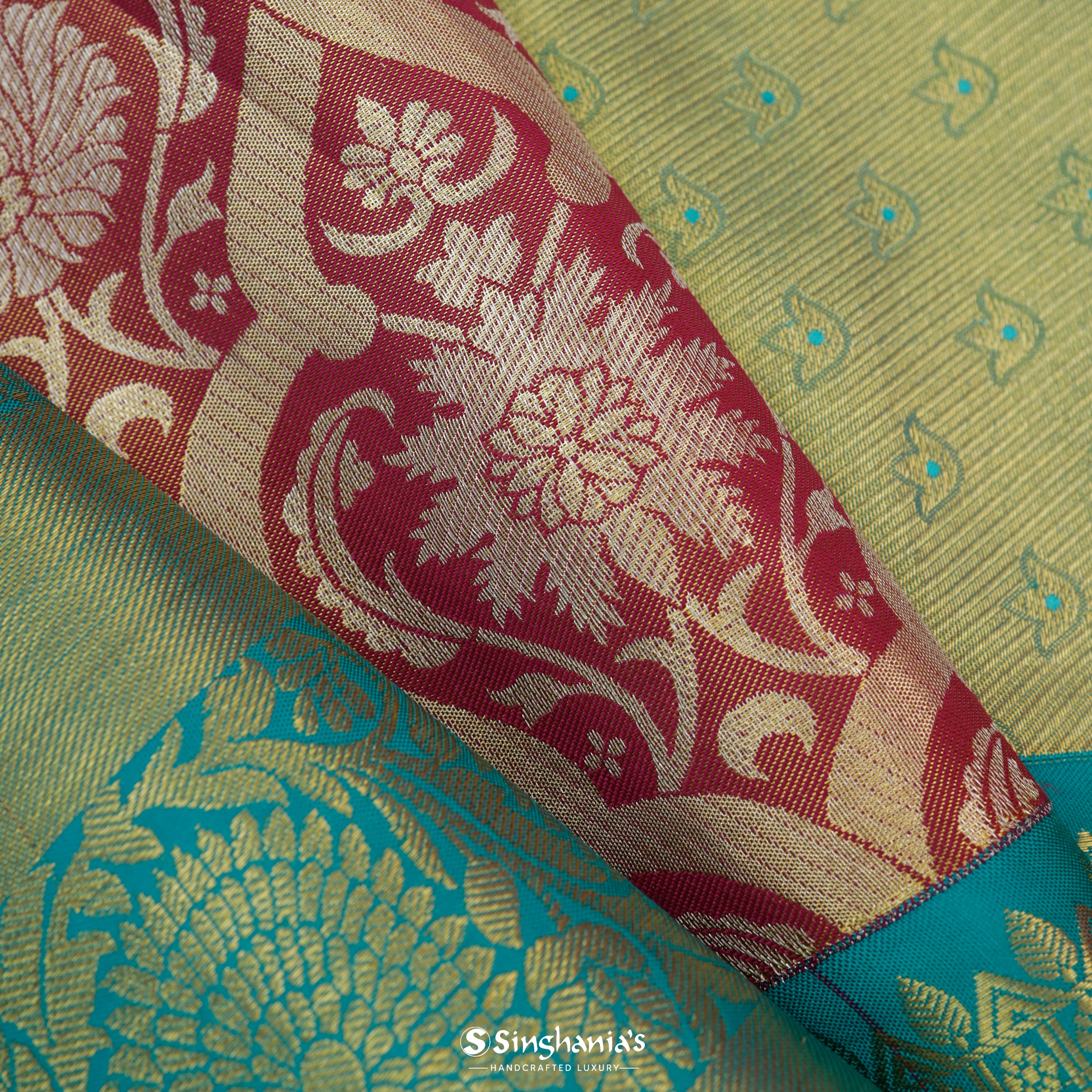 Garnet Red Silk Kanjivaram Saree With Floral Pattern