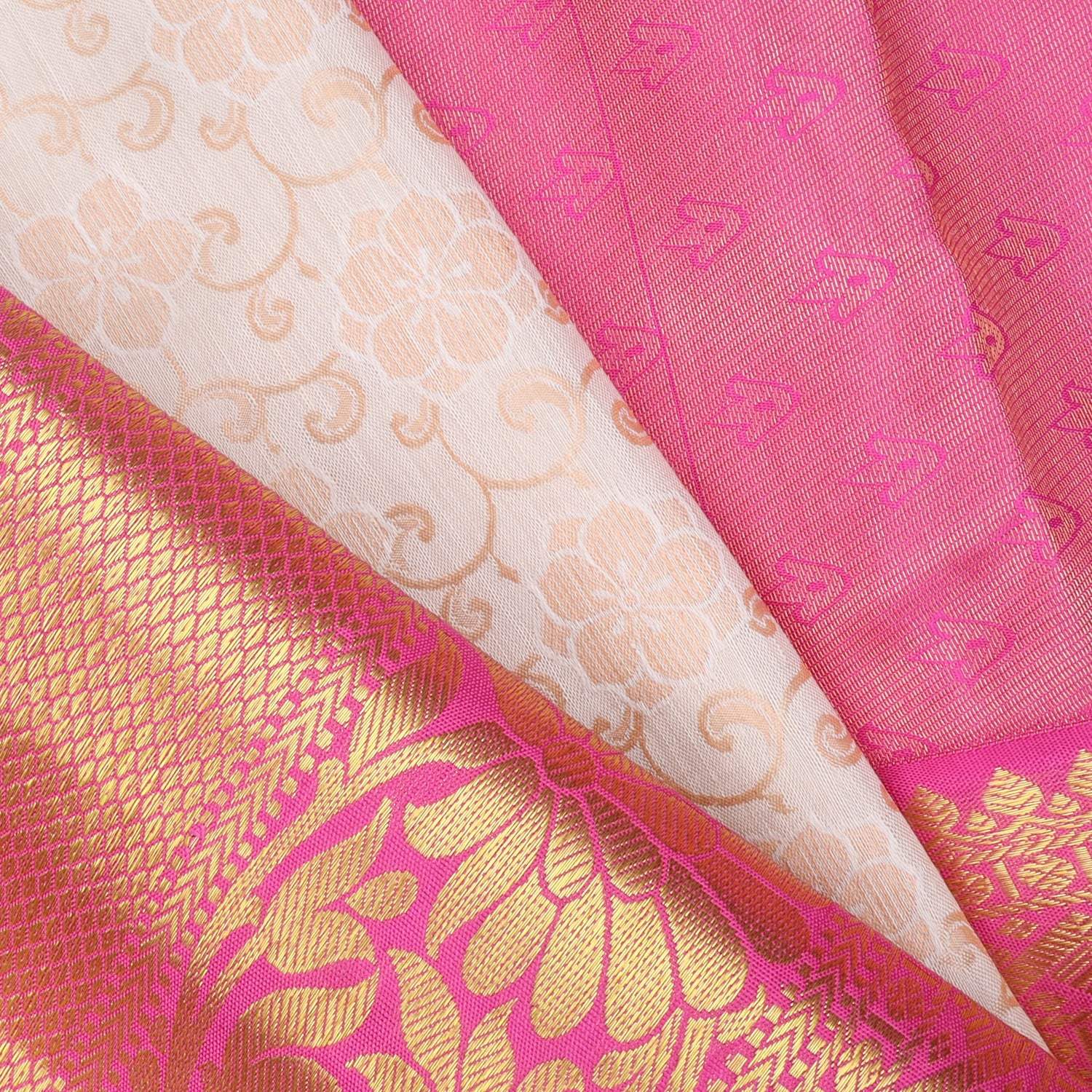 Cloud White Kanjivaram Silk Saree With Floral Pattern - Singhania's