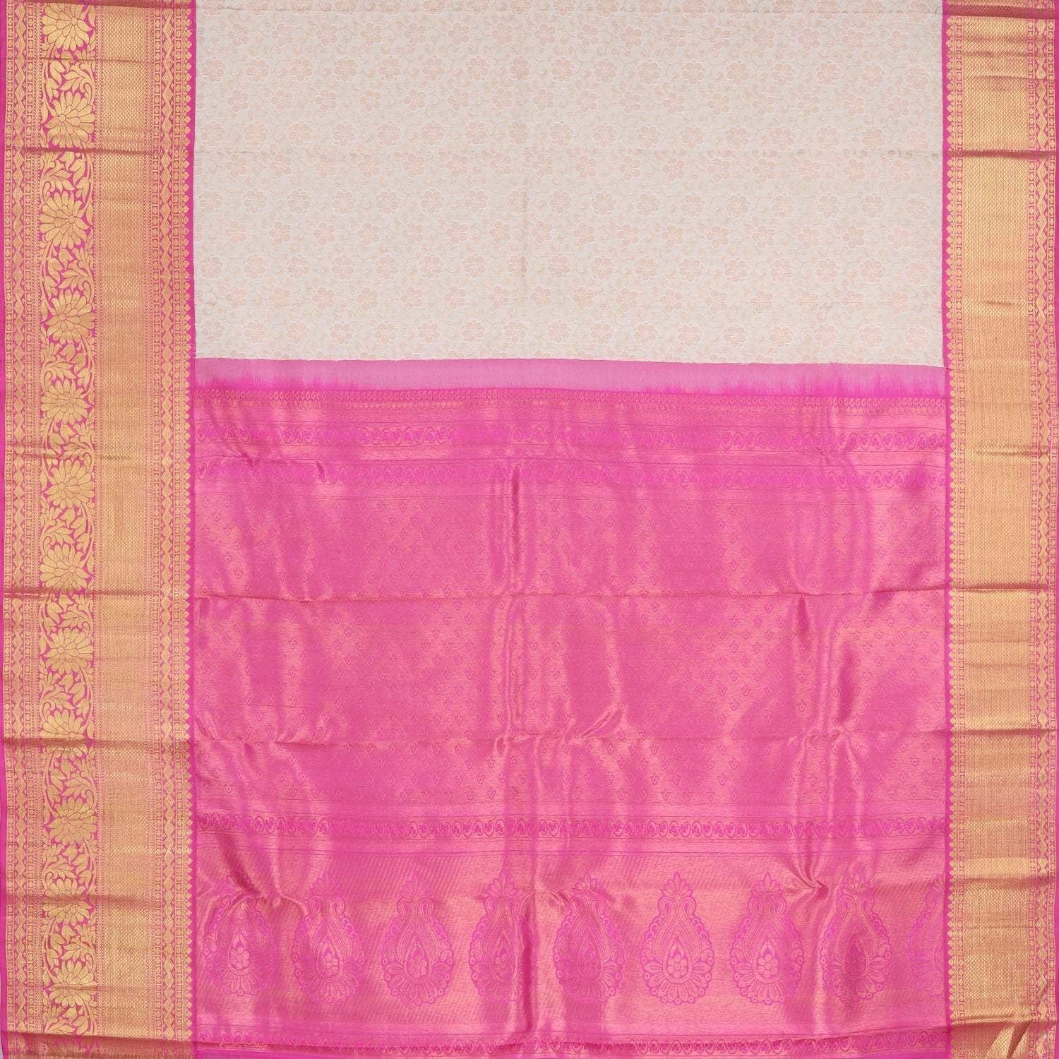 Cloud White Kanjivaram Silk Saree With Floral Pattern - Singhania's