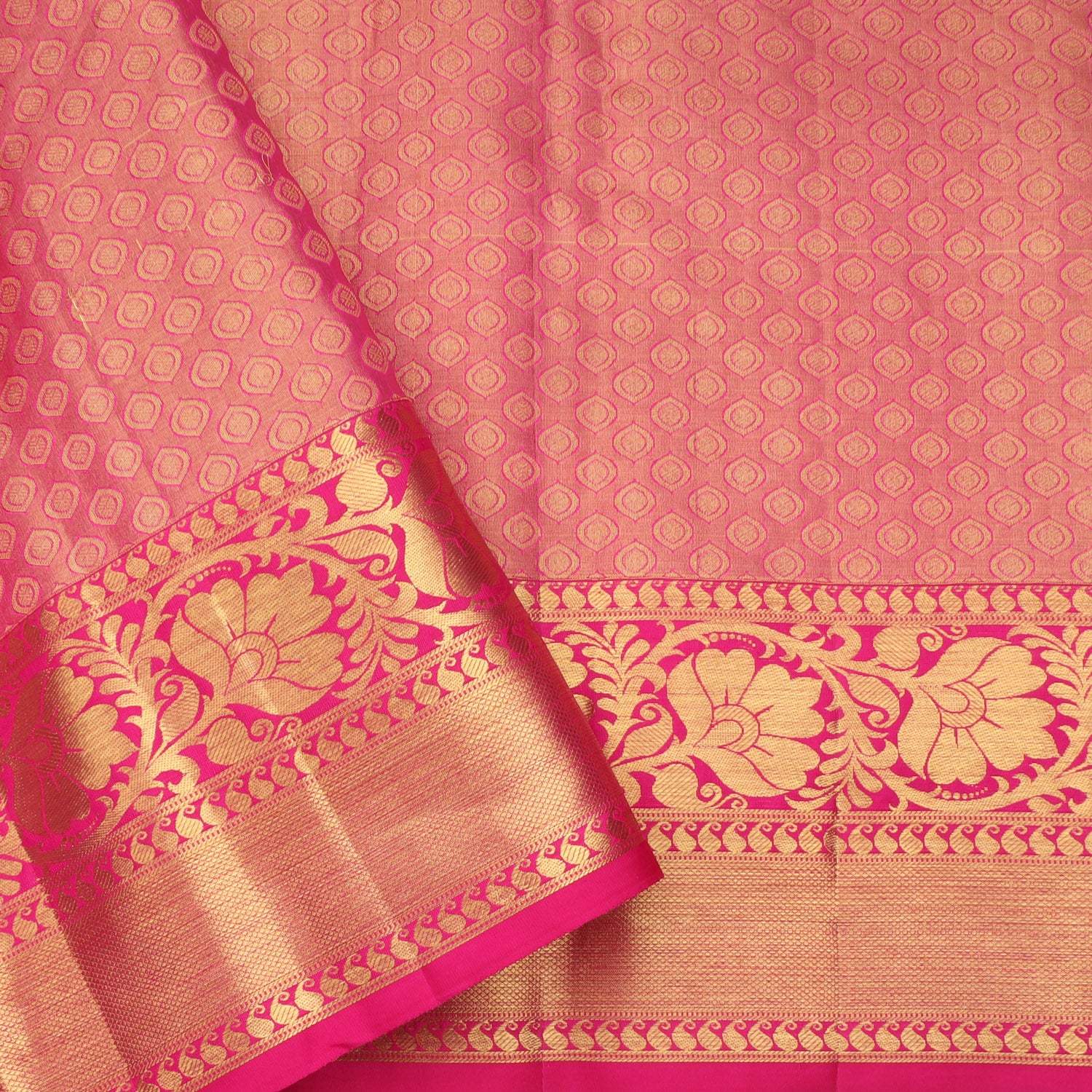 Cloud White Kanjivaram Silk Saree With Floral Motif Pattern - Singhania's