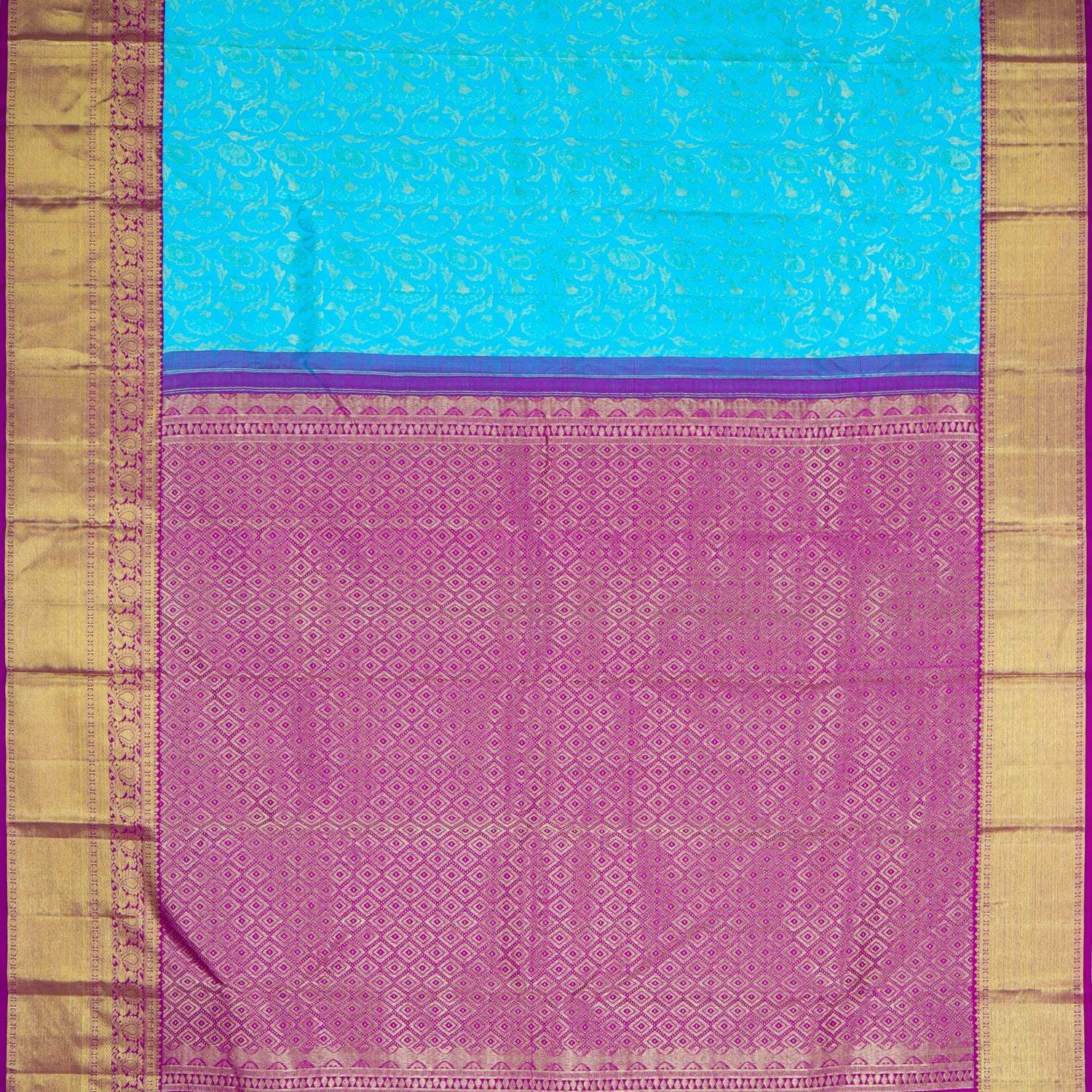 Blue Kanjivaram Silk Saree With Floral Pattern - Singhania's