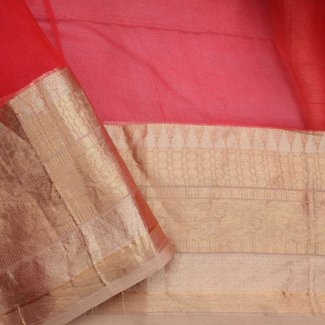 Cherry Red Organza Saree With Sequins Floral Embroidered Buttas - Singhania's