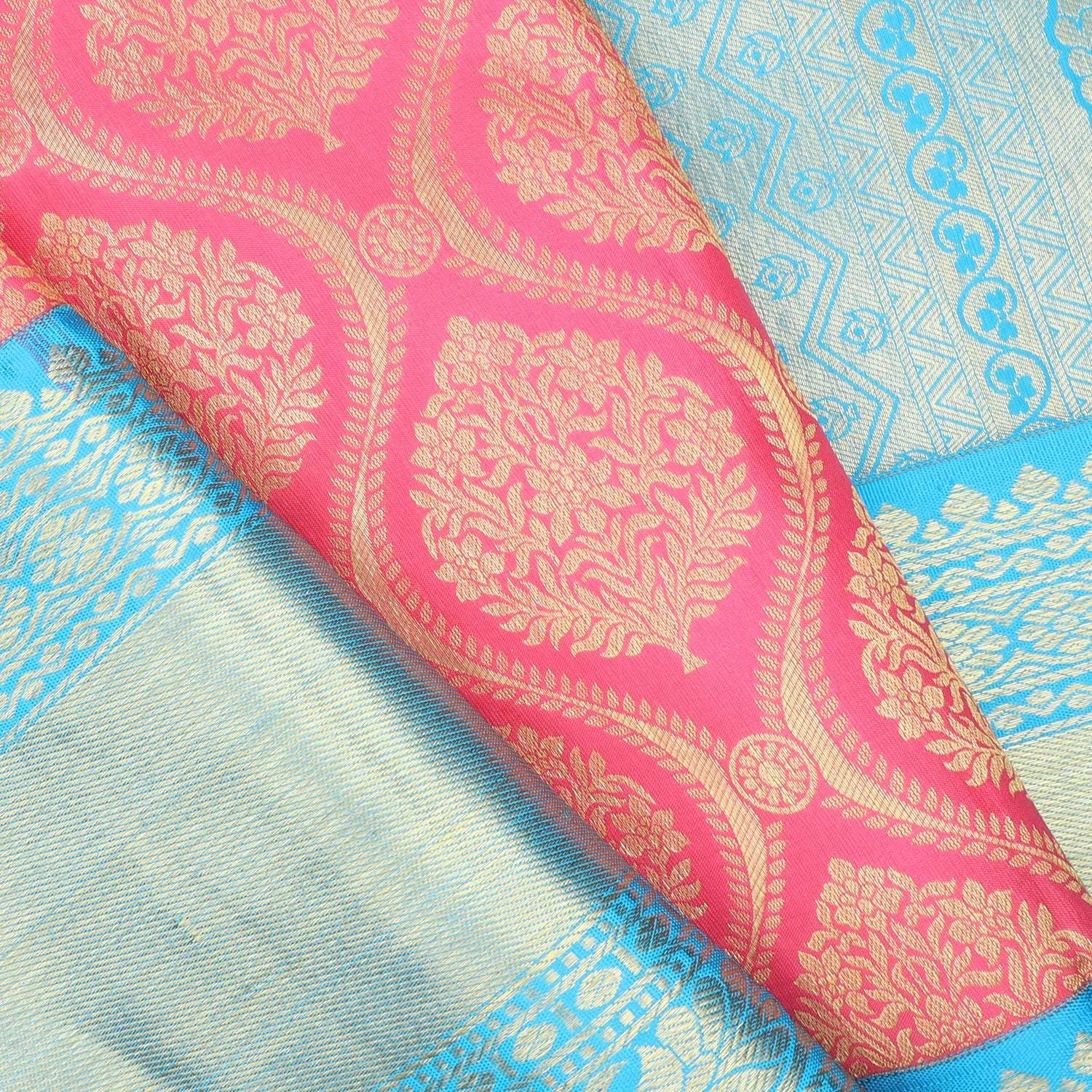 Pink Kanjivaram Silk Saree With Floral Motifs Pattern - Singhania's