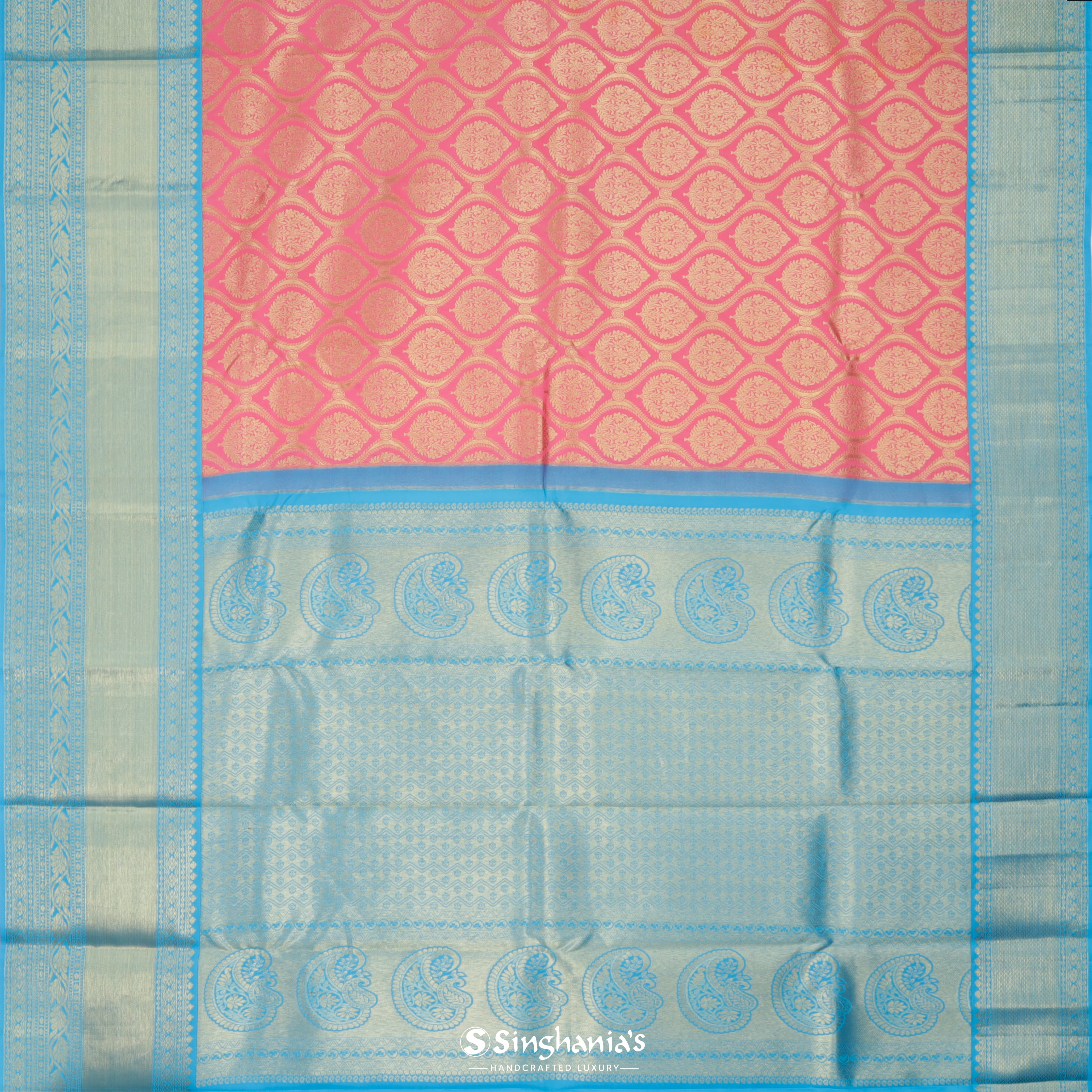 Blush Pink Silk Kanjivaram Saree With Floral Jaal Design