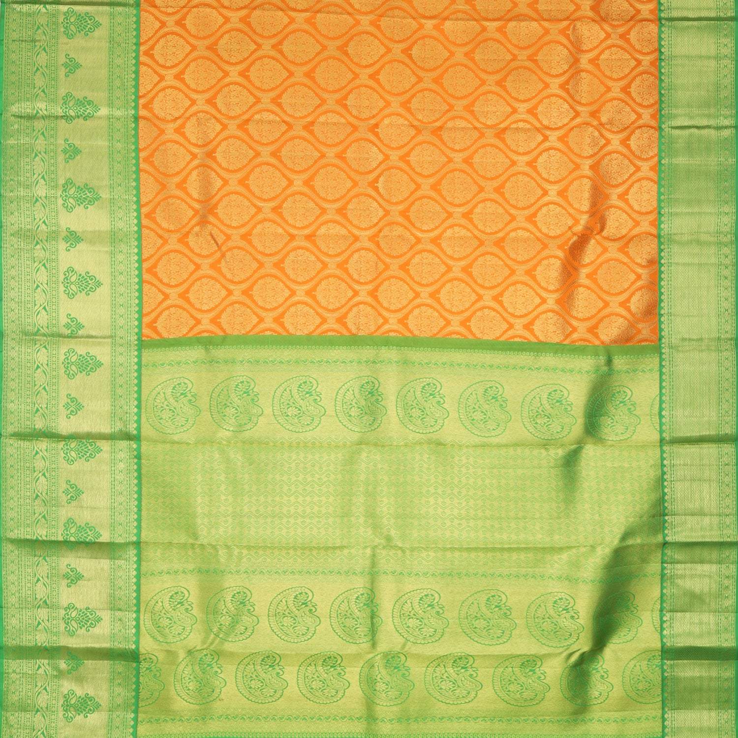 Orange Kanjivaram Silk Saree With Floral Motif Pattern - Singhania's