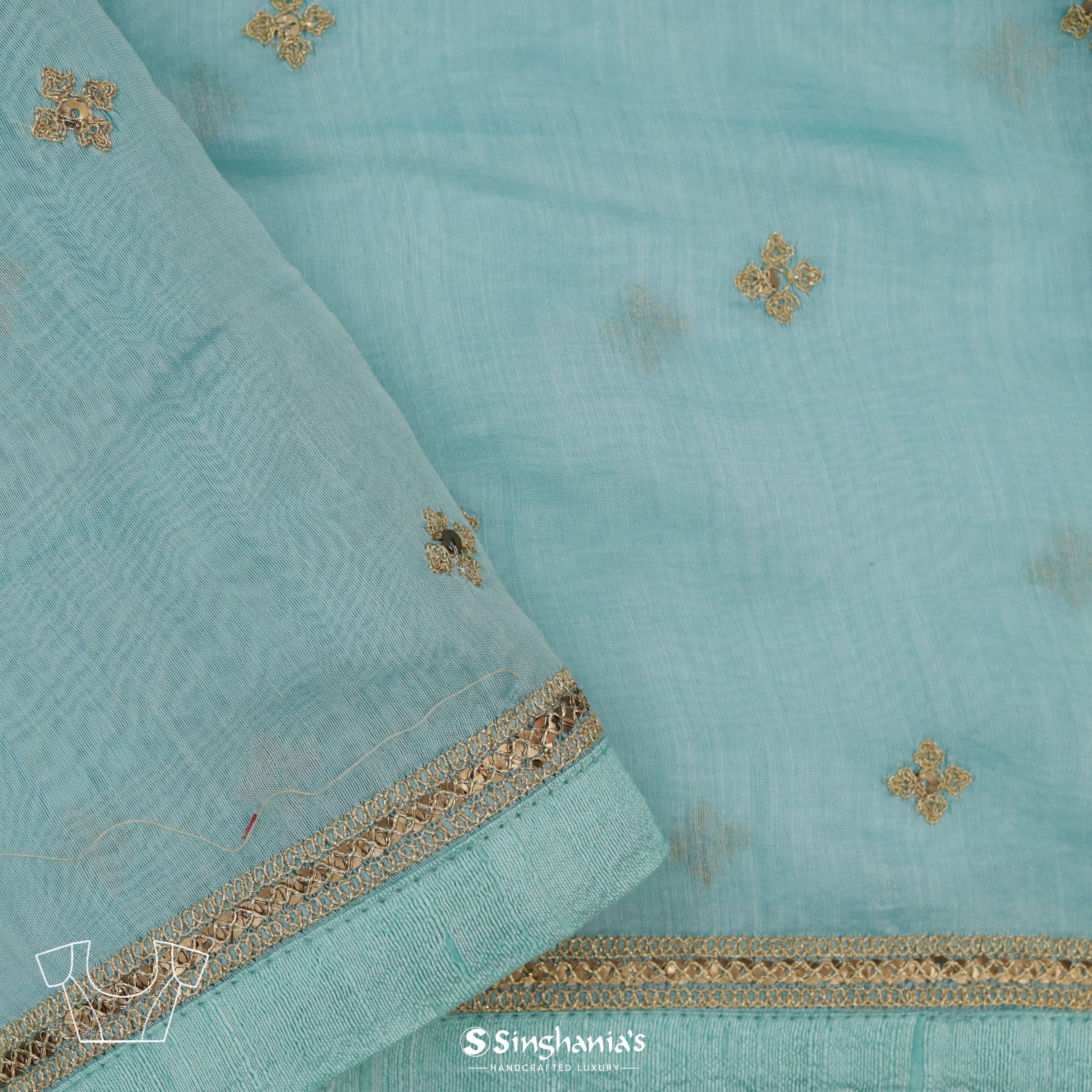 Celeste Blue Chanderi Bandhani Silk Saree With Floral Pattern