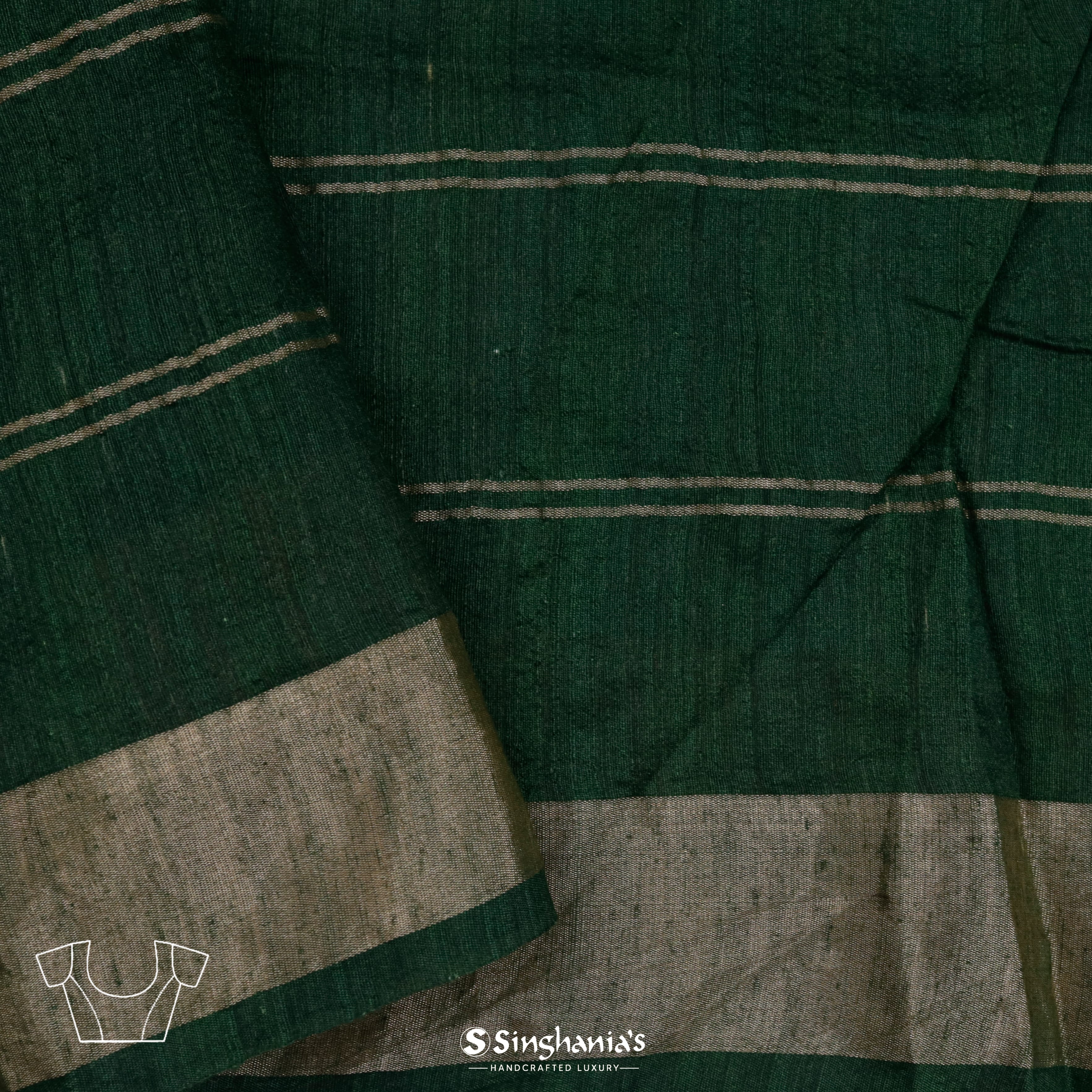 Bottle Green Matka Printed Saree With Floral Motif Pattern