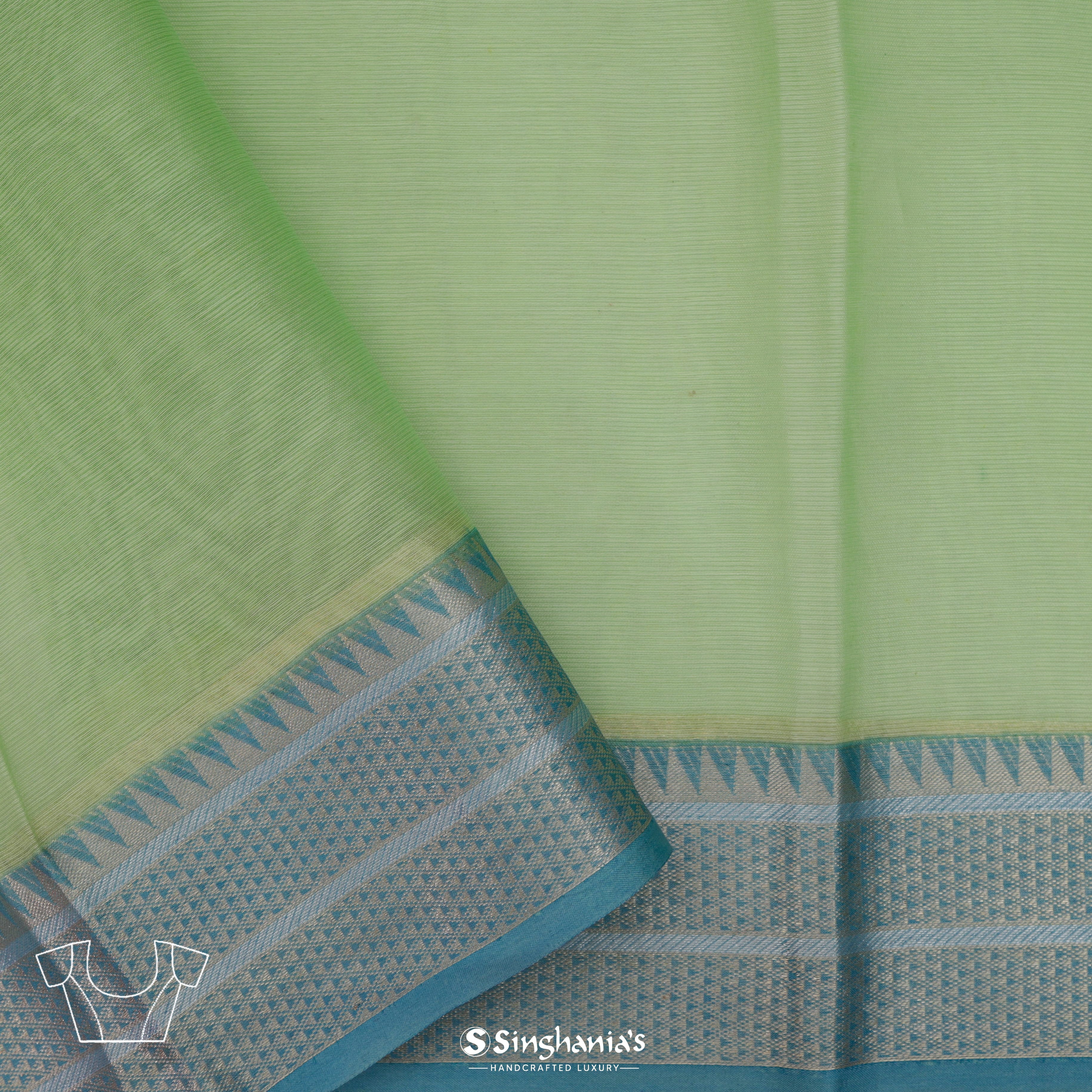 Light Green Maheshwari Printed Saree With Floral Jaal Design