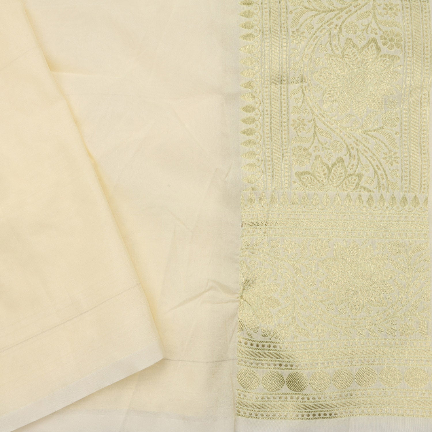 Cream Banarasi Silk Saree With Floral Buttas - Singhania's