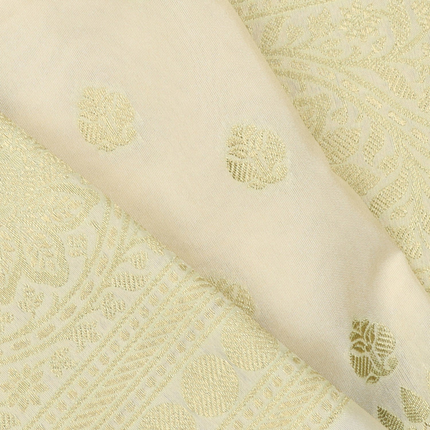 Cream Banarasi Silk Saree With Floral Buttas - Singhania's