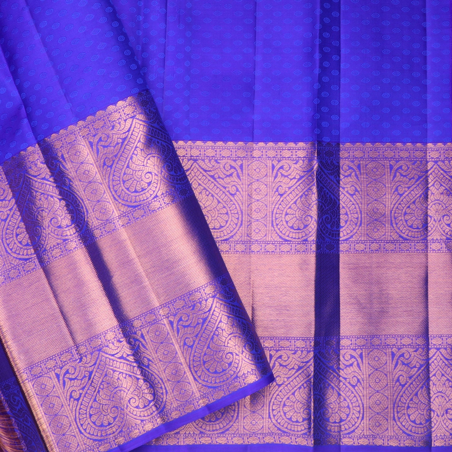 Light Blue Kanjivaram Silk Saree With Floral Pattern And Copper Zari - Singhania's