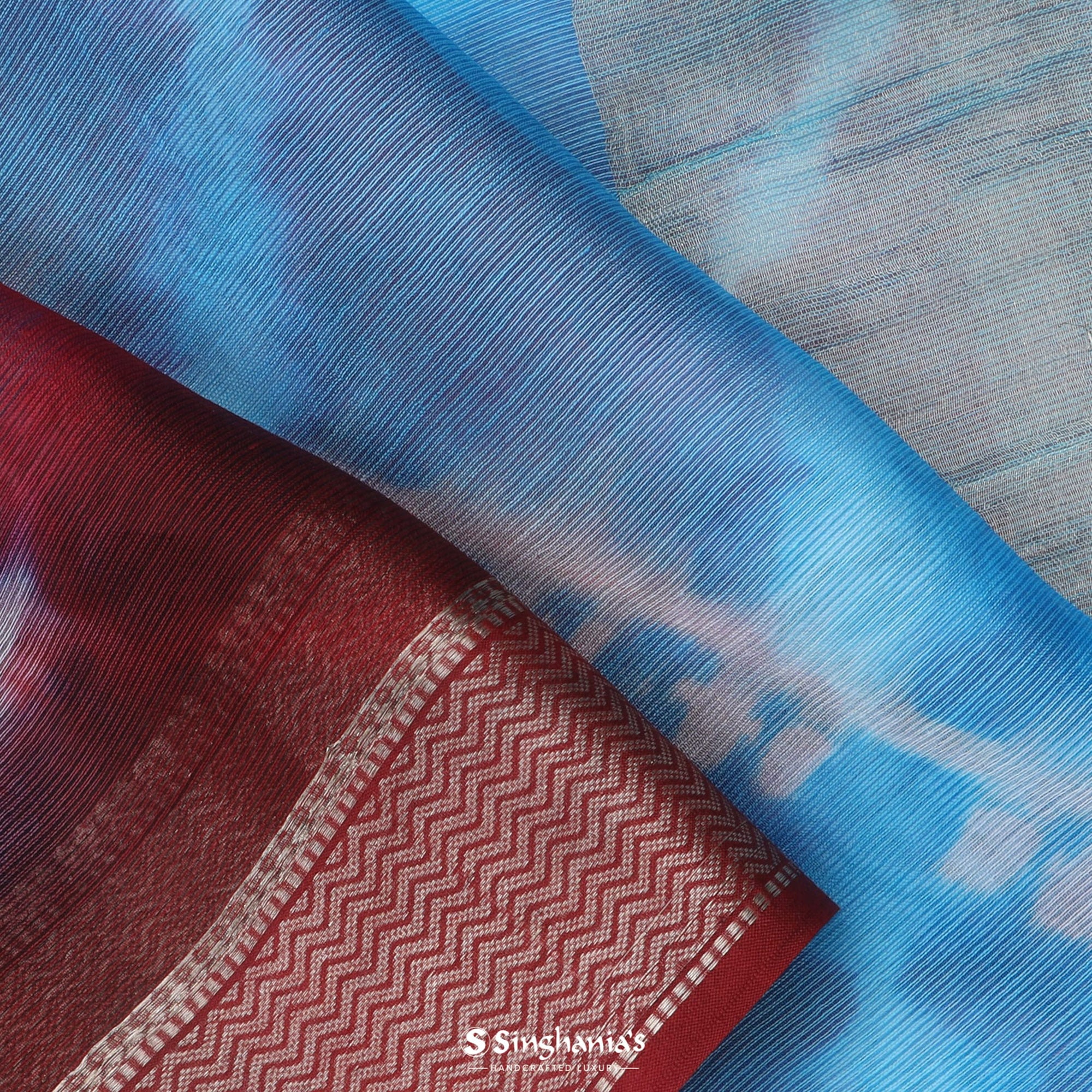 Blue Brown Printed Maheshwari Silk Saree