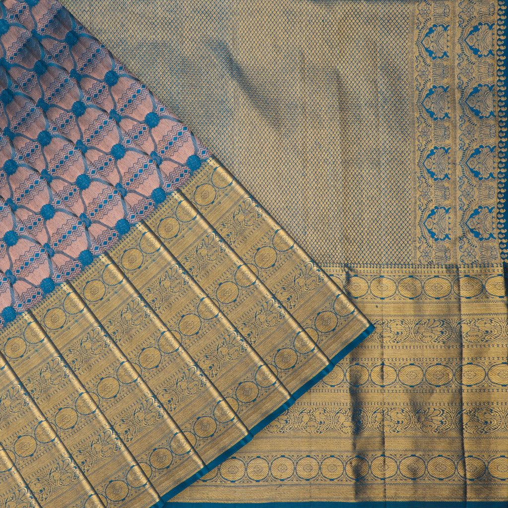 Yale Blue Kanjivaram Silk Saree With Floral Pattern - Singhania's