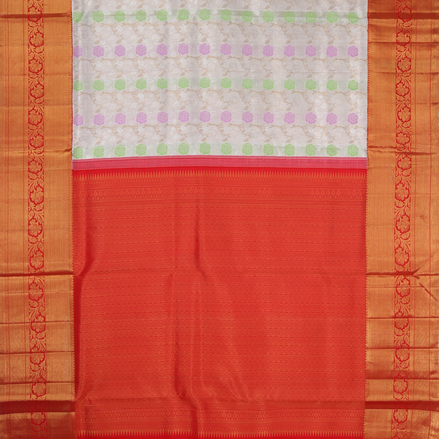 Cloud White Kanjivaram Silk Saree With Floral Pattern - Singhania's