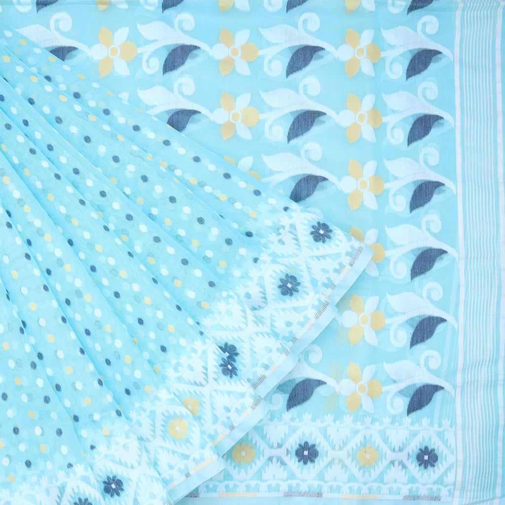 Light Blue Soft Net Saree With Floral Pattern