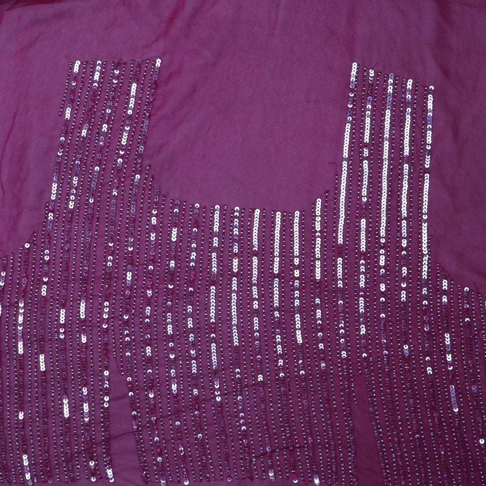 Deep Magenta Georgette Saree With Sequin Embroidery - Singhania's