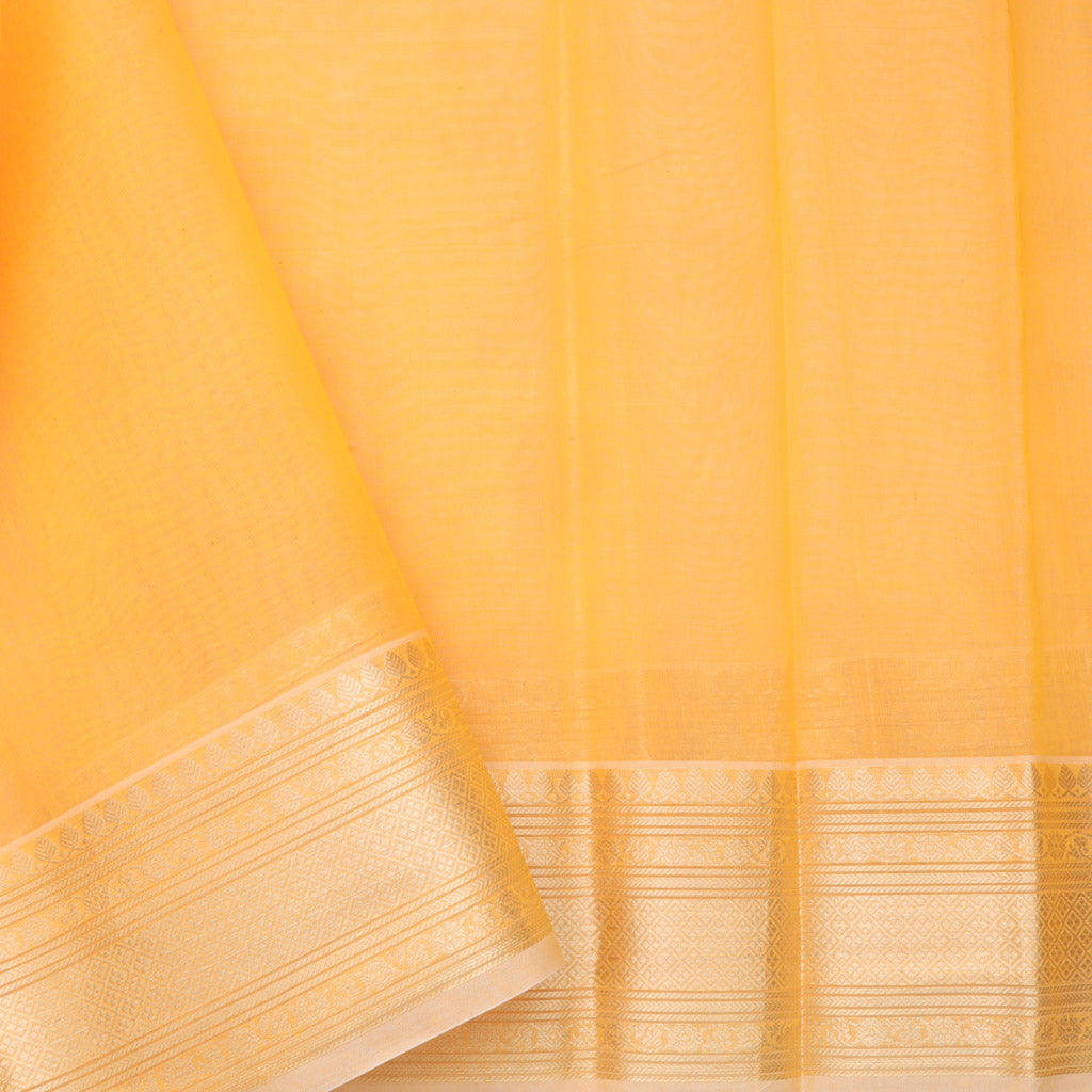 Light Orange Soft Net Saree With Floral Motifs