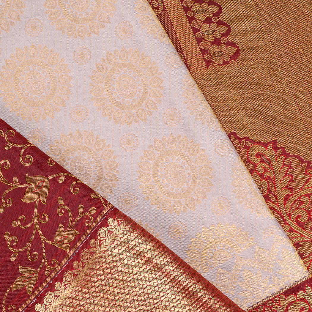 Cloud White Kanjivaram Silk Saree With Floral Motifs