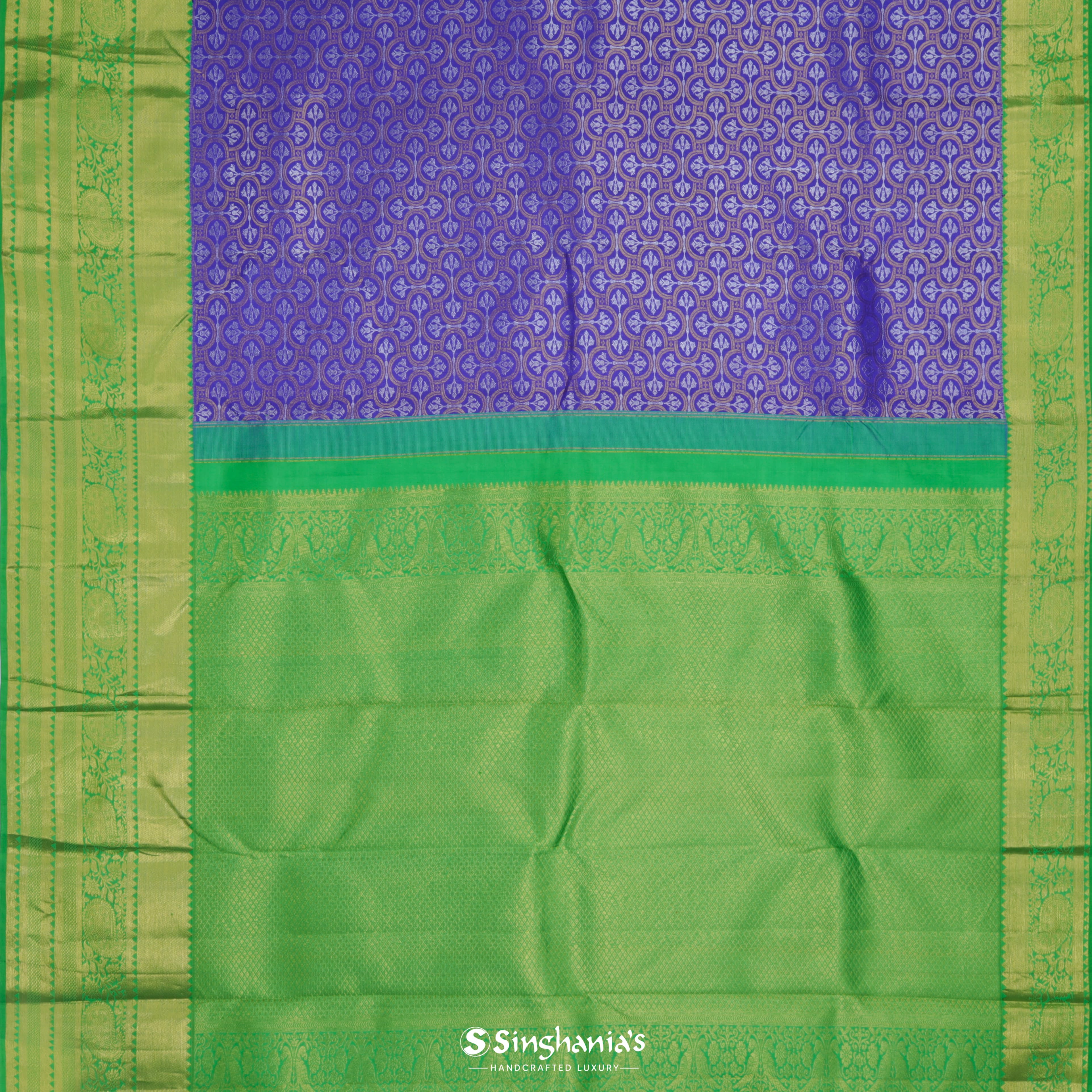 Admiral Blue Silk Kanjivaram Saree With Floral Pattern