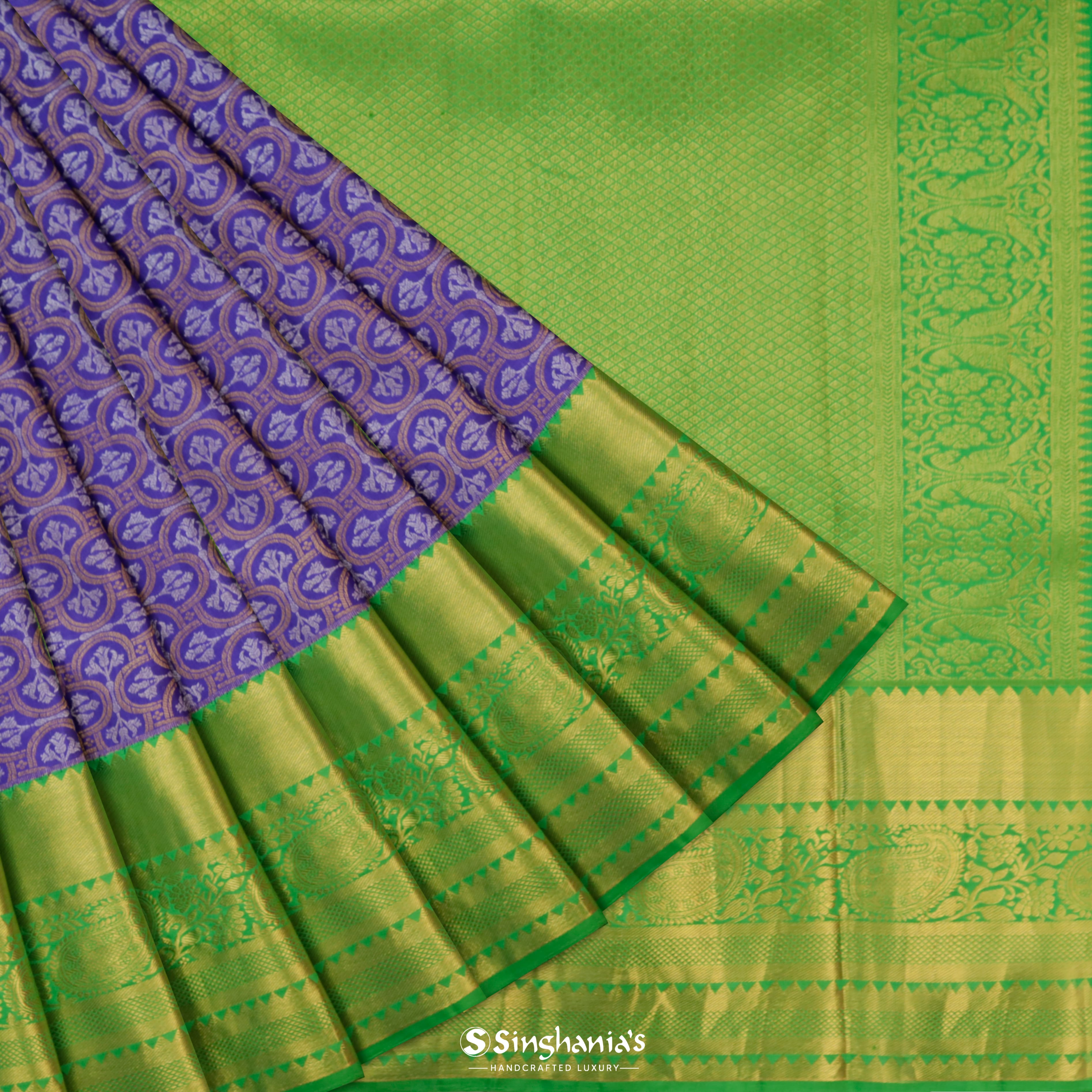 Admiral Blue Silk Kanjivaram Saree With Floral Pattern