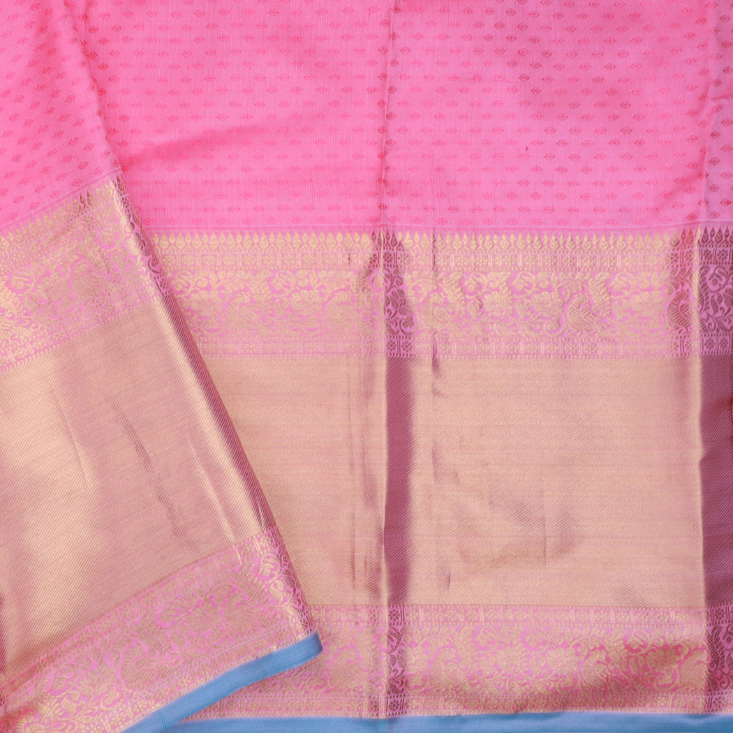 French Pink Kanjivaram Silk Saree With Jaal Pattern