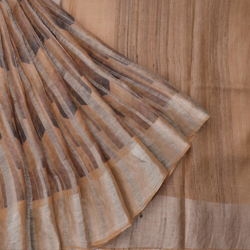 Pastel Brown Tussar Saree With Printed Pattern