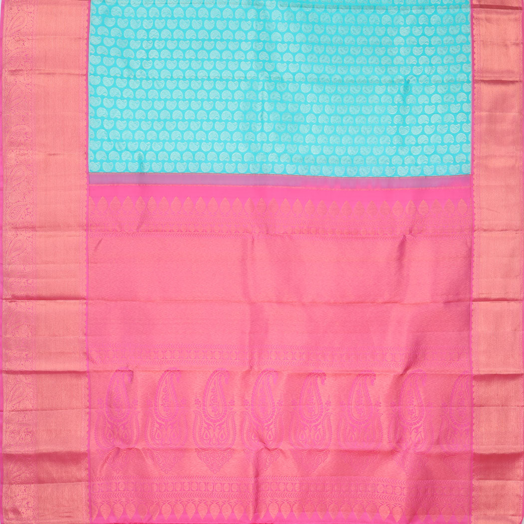 Bright Blue Kanjivaram Silk Saree With Mangai Buttis