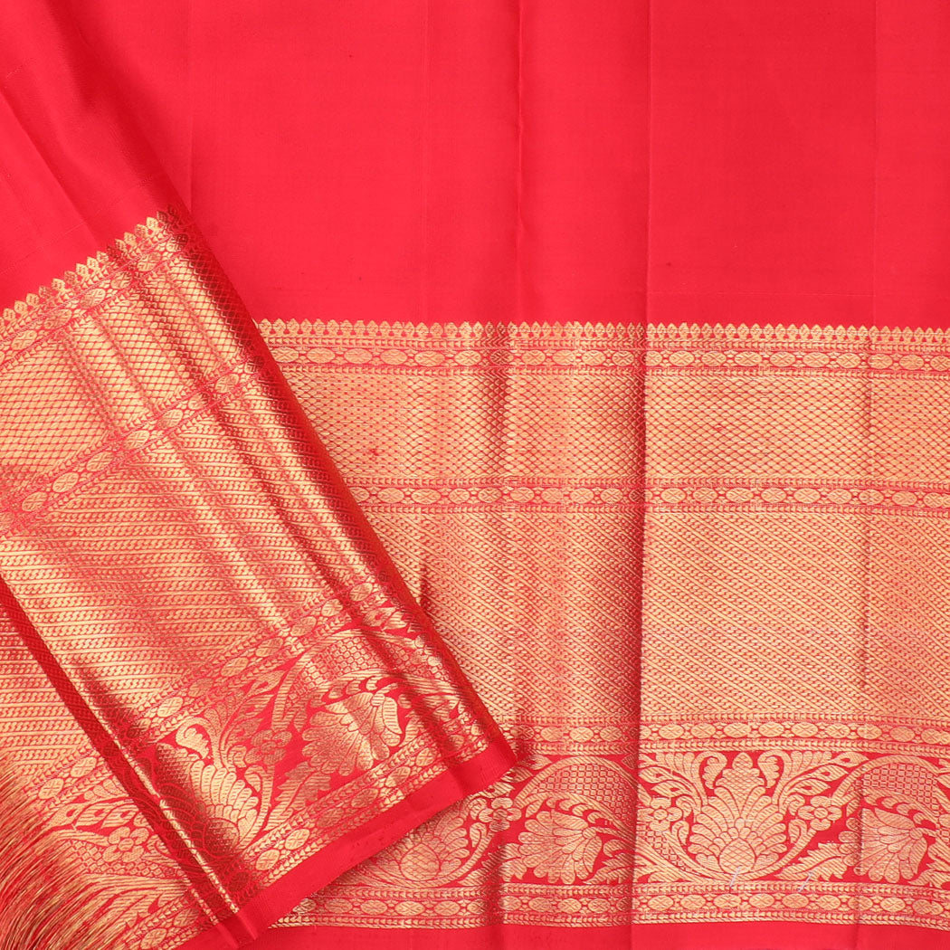 Bright Pink Kanjivaram Silk Saree With Floral Pattern