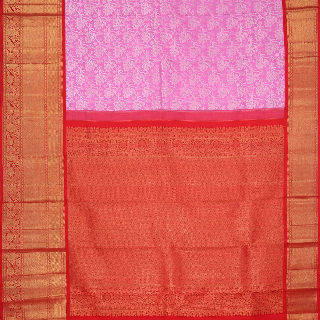 Bright Pink Kanjivaram Silk Saree With Floral Pattern