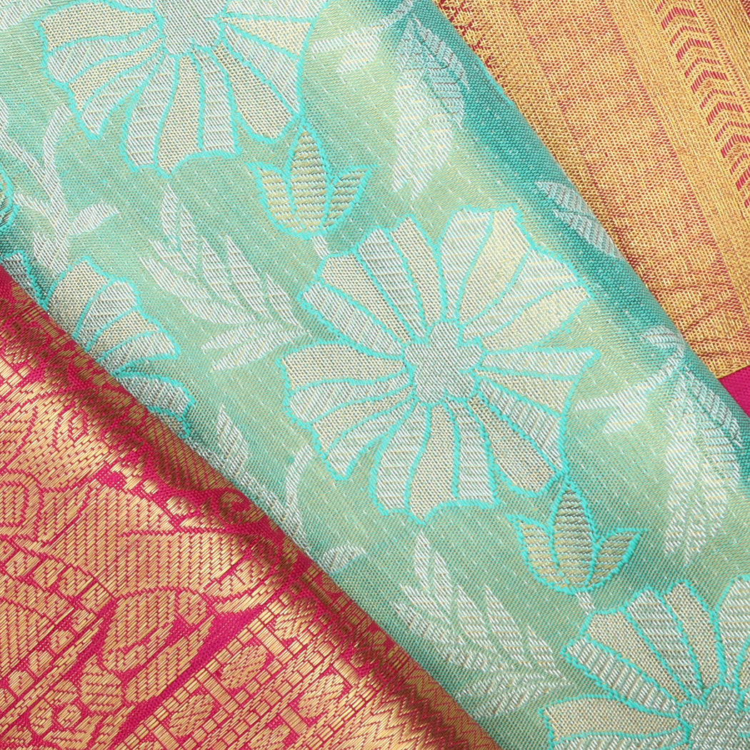 Blue Tissue Kanjivaram Silk Saree With Floral Motif Pattern