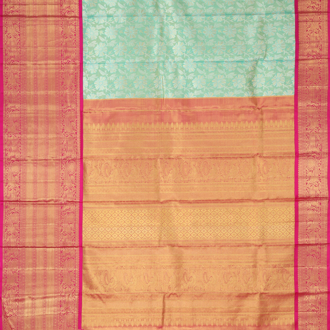 Blue Tissue Kanjivaram Silk Saree With Floral Motif Pattern