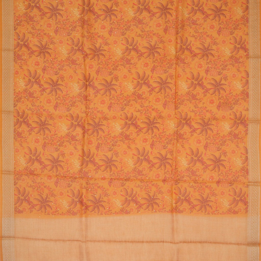 Orange Tussar Printed Saree With Nature Inspired Printed Motif Pattern