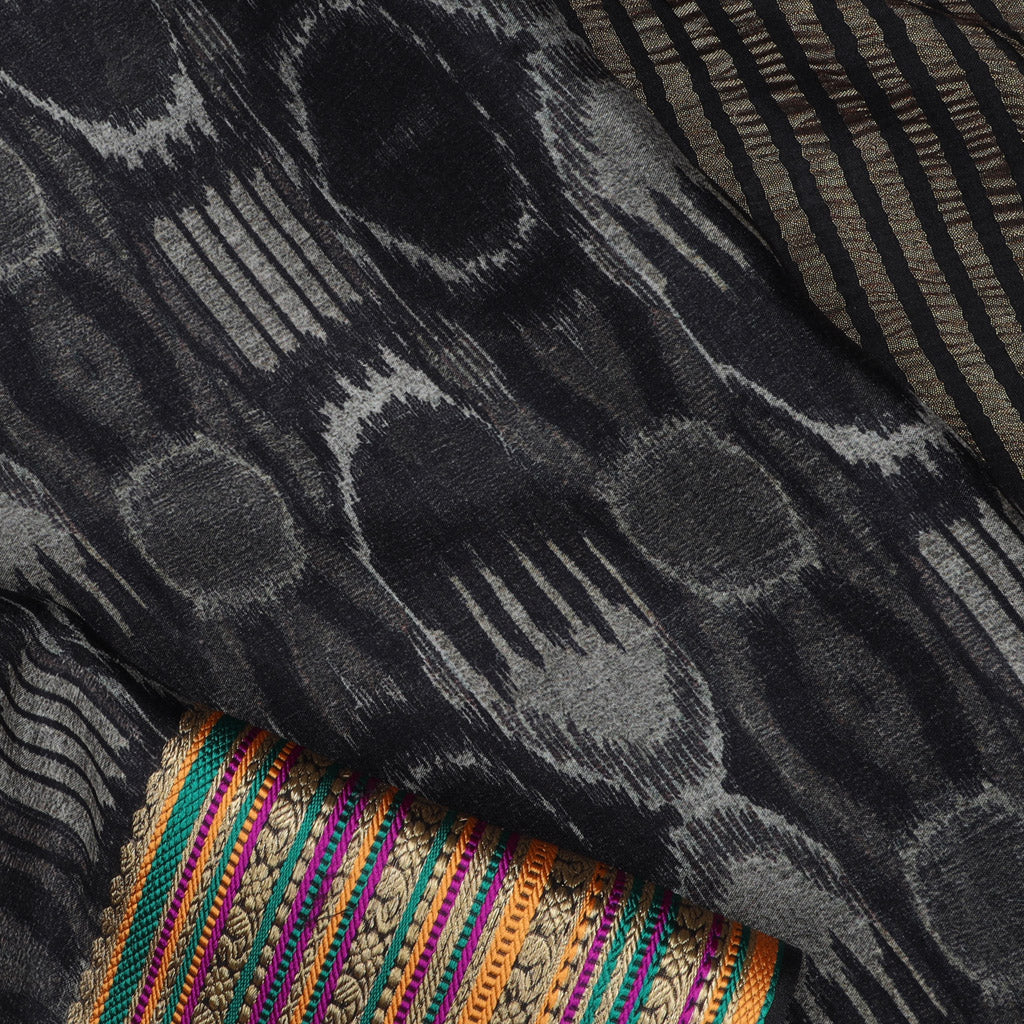 Black Silk Saree With Interesting Printed Motifs