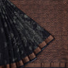 Deep Black Silk Saree With Printed Floral Motifs