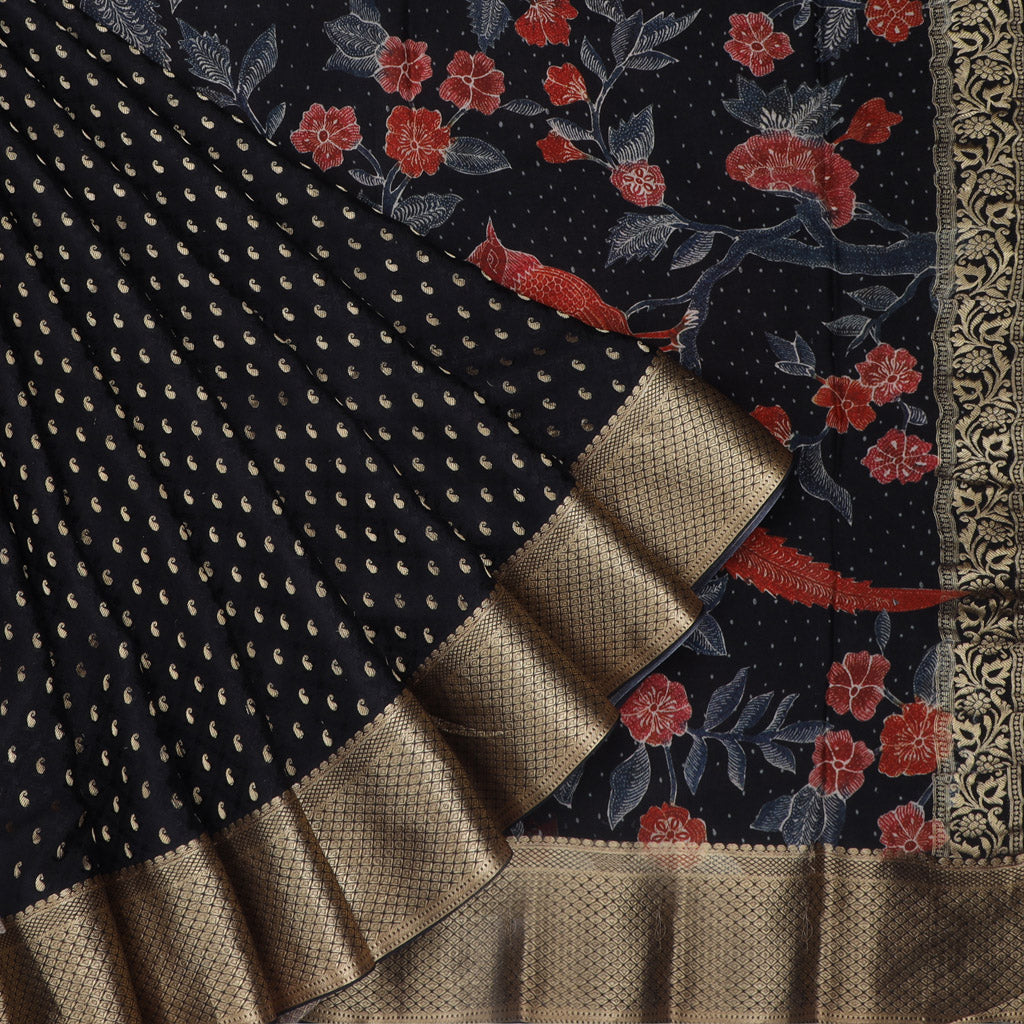 Black Silk Banarasi Handloom Silk Saree With Tiny Mangai Buttis