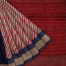 Brick Red Tussar Printed Saree With Stripes Pattern