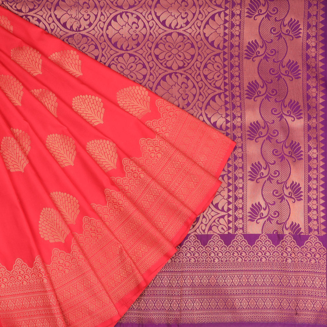 Bright Pink Silk Saree With Floral Buttas