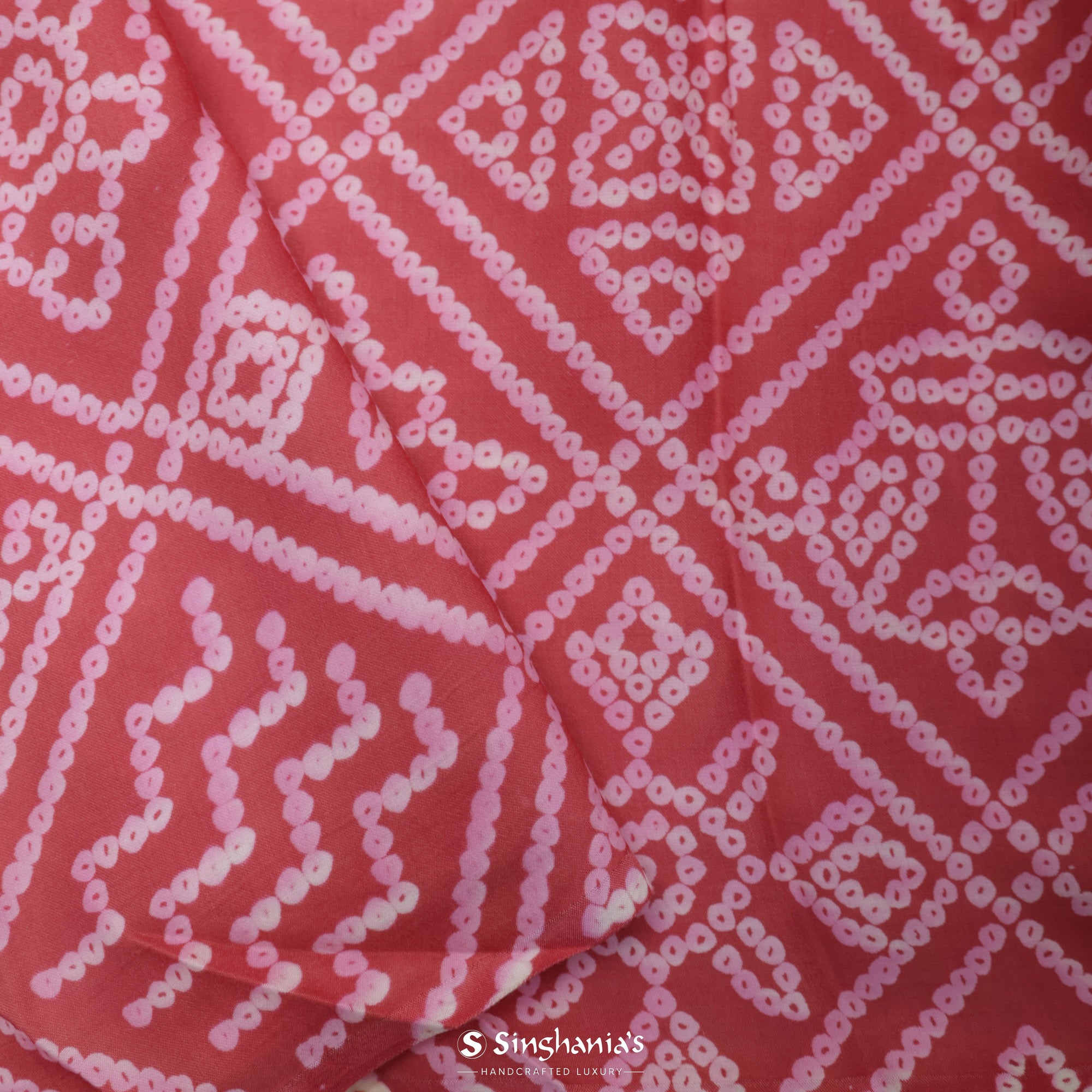 Red White Printed Maheshwari Silk Saree With Tie-Dye Design