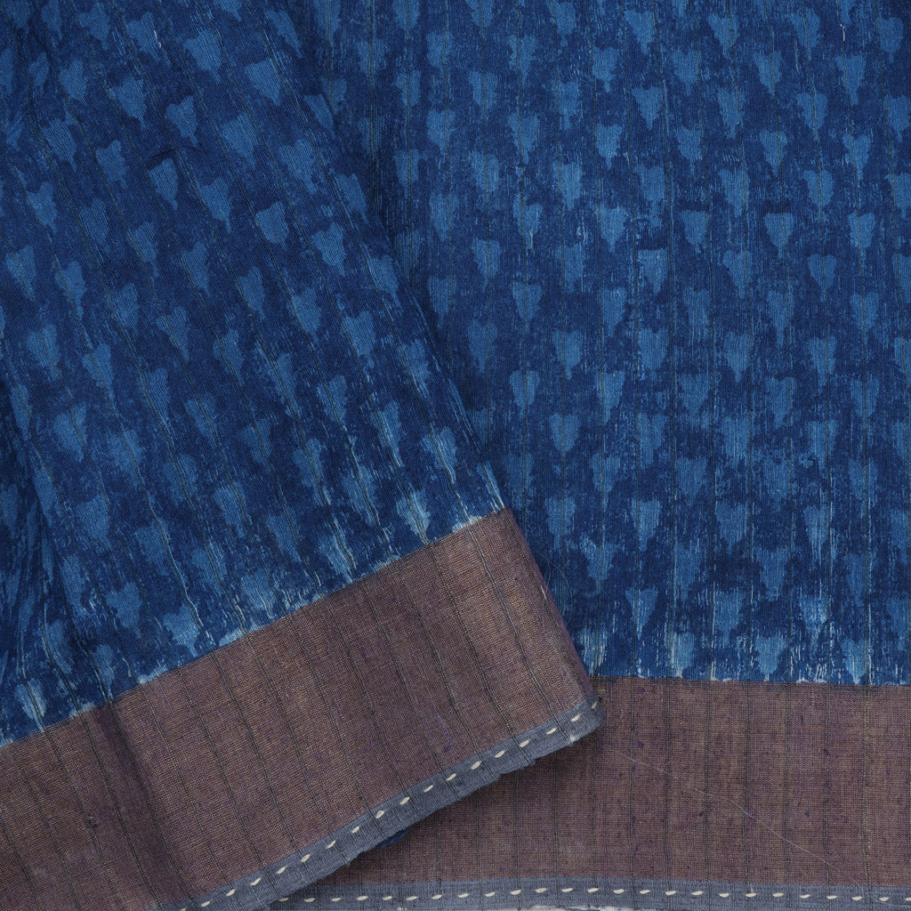 Earthy Blue Printed Tussar Saree With Embroidery