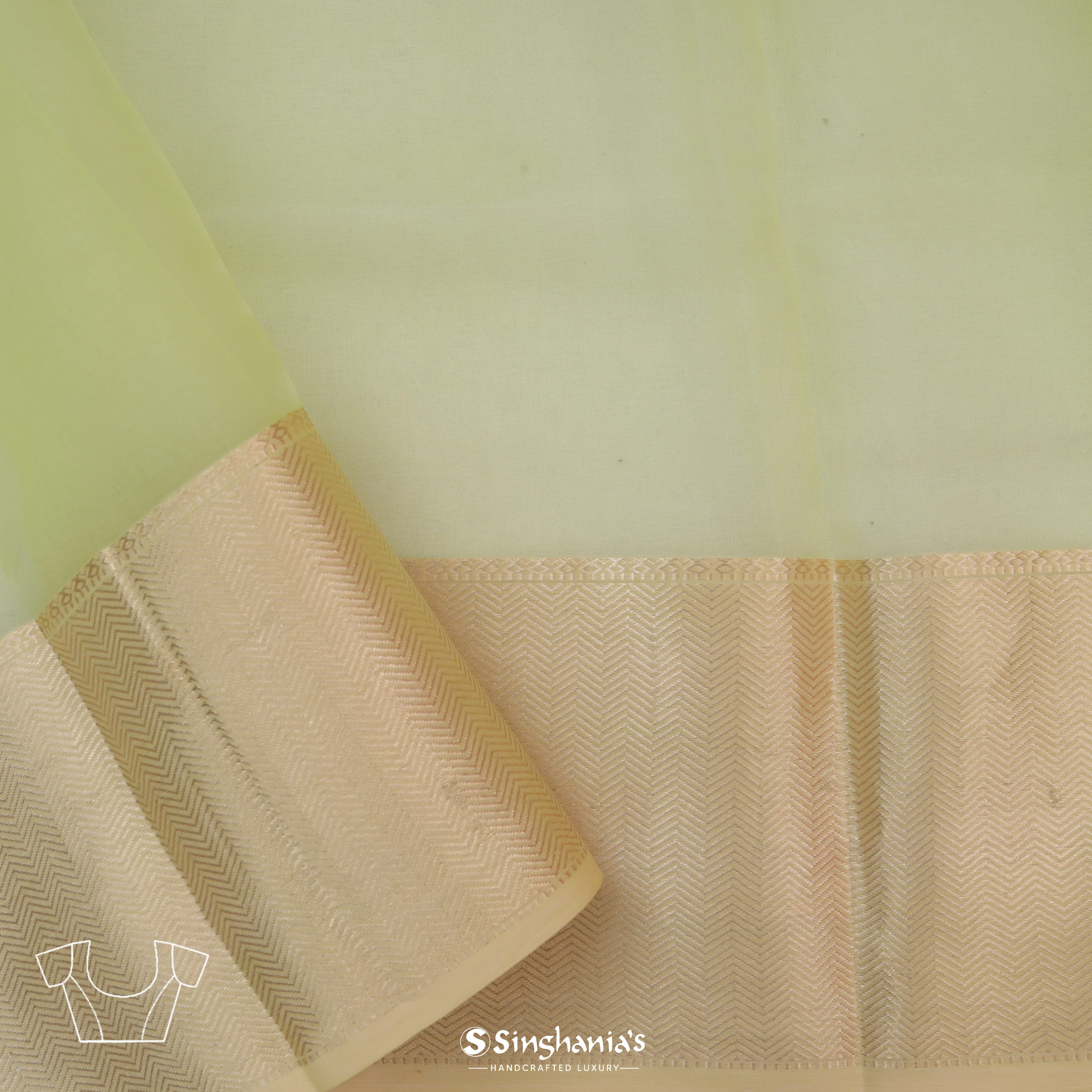 Pastel Pale Green Organza Printed Saree With Floral Pattern