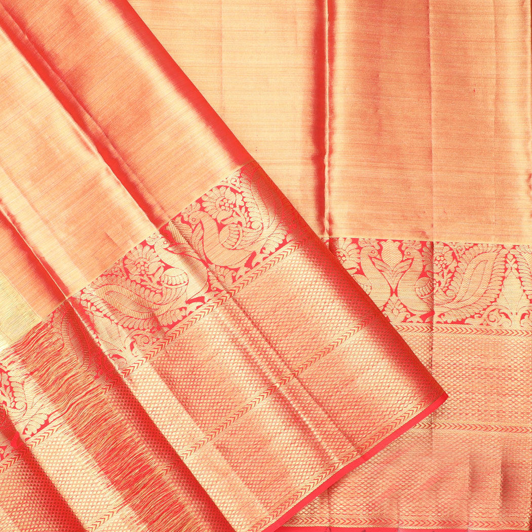 Light Gold Tissue Kanjivaram Silk Saree With Floral Pattern