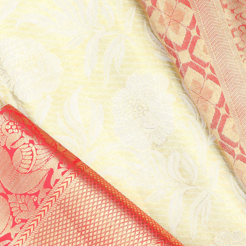 Light Gold Tissue Kanjivaram Silk Saree With Floral Pattern