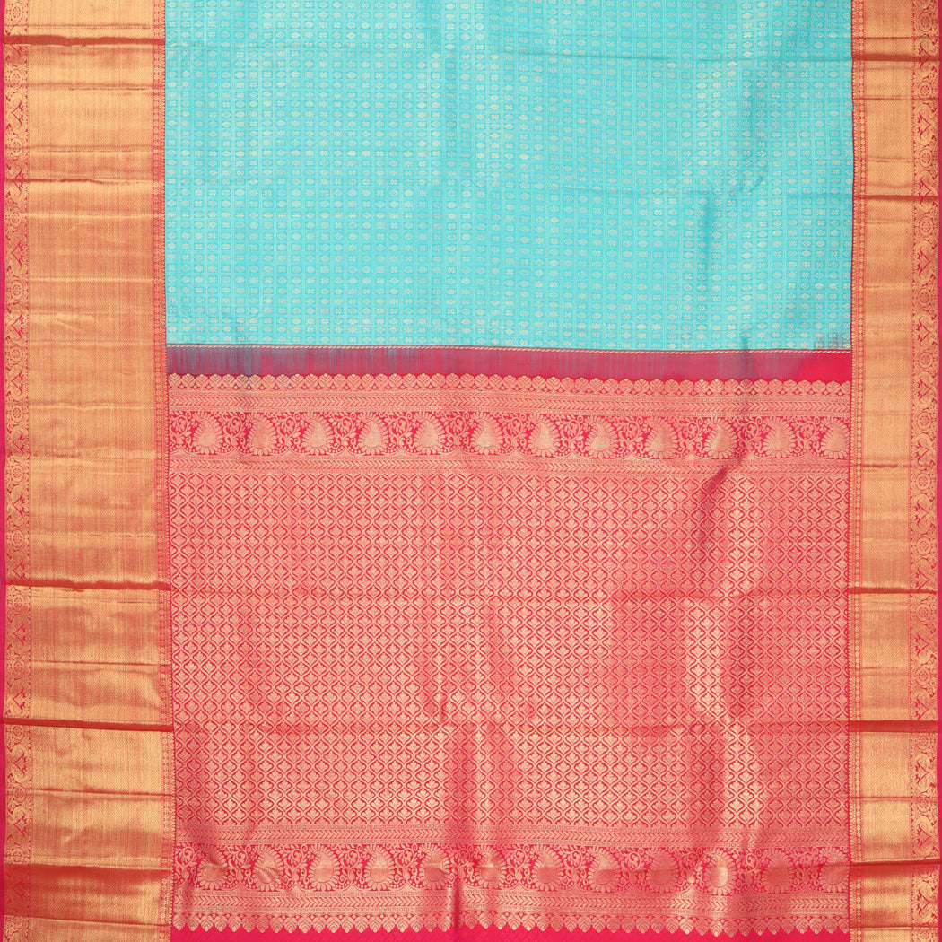 Blue Kanjivaram Silk Saree With Tiny Floral Buttis