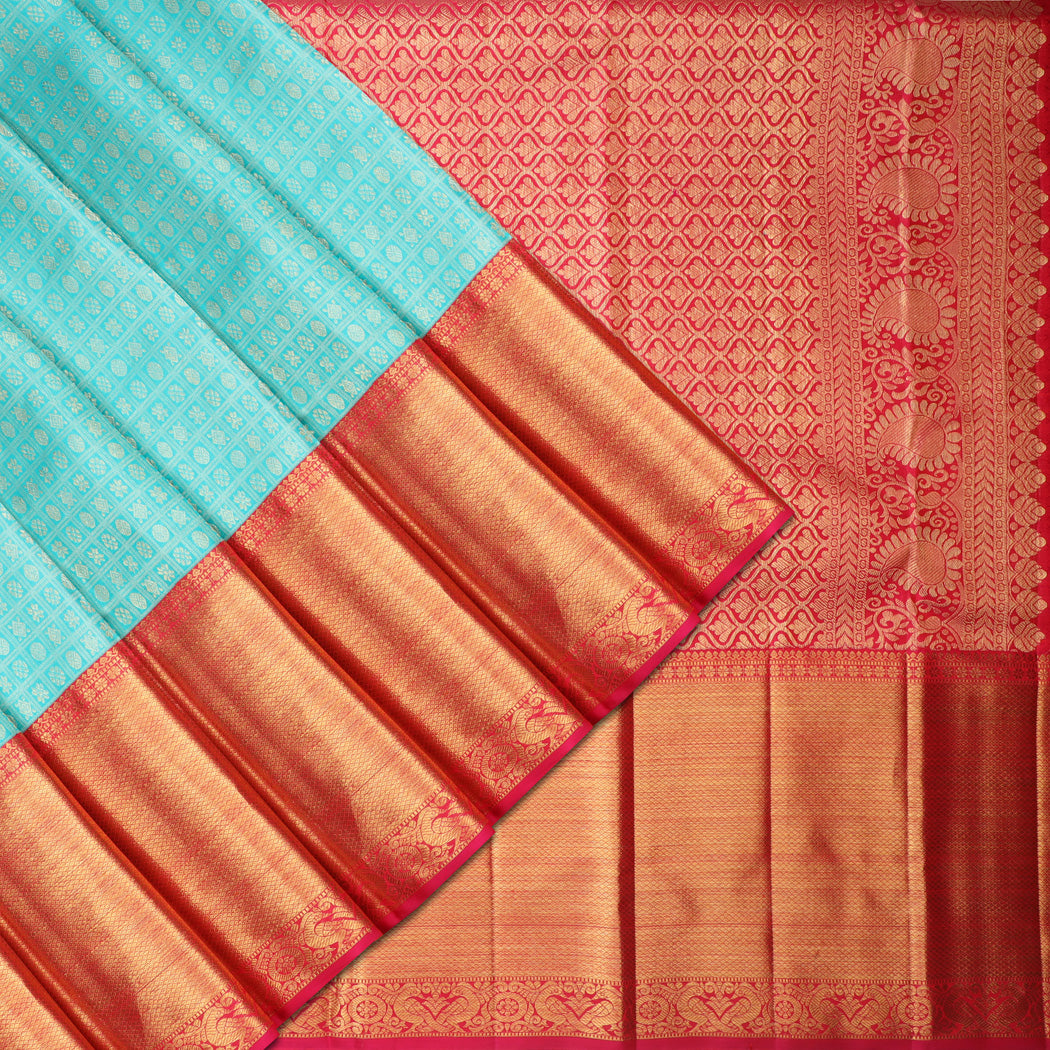 Blue Kanjivaram Silk Saree With Tiny Floral Buttis