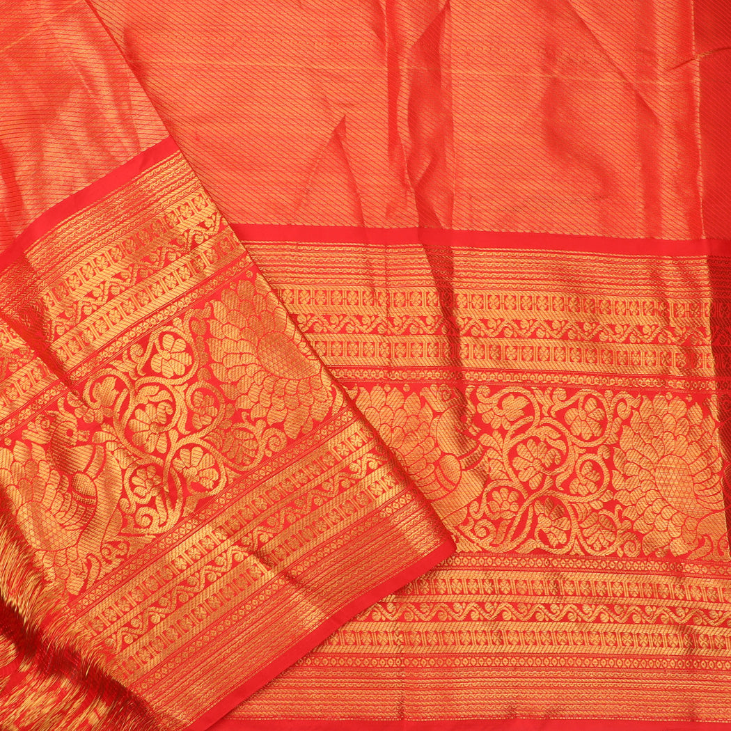 Gold Tissue Kanjivaram Silk Saree With Floral And Bird Pattern